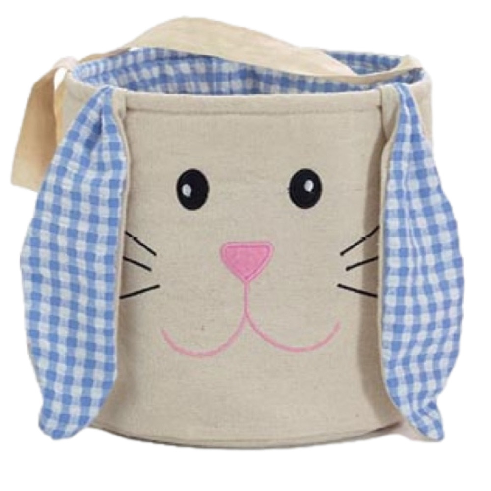 🐰 Easter Bunny Canvas Basket Blue Gingham Ears & Tail | Easter Egg Hunt Tote